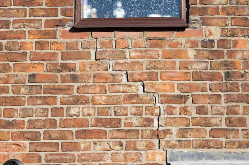 Subsidence crack in external wall near window.