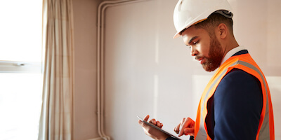 A structural engineer inspecting a property for signs of heave. Is heave the same as subsidence? Complete guide to ground heave.