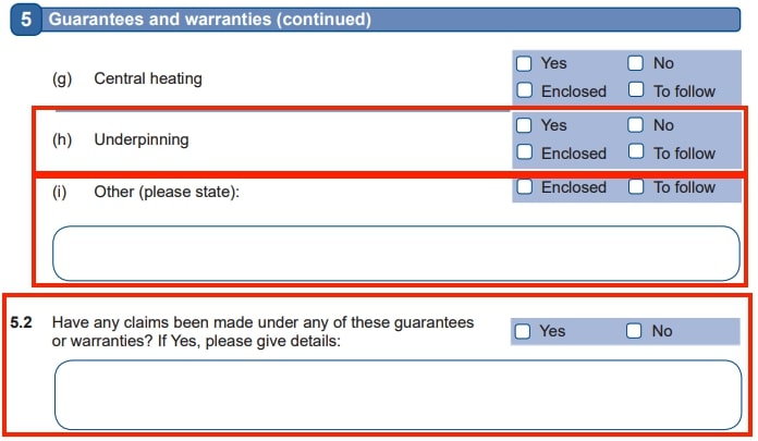 An extract from Seller Property Information Form TA6.