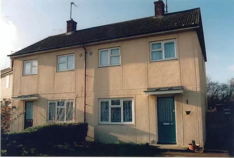 An image of two semi detached Wates houses in their unmodified form. 