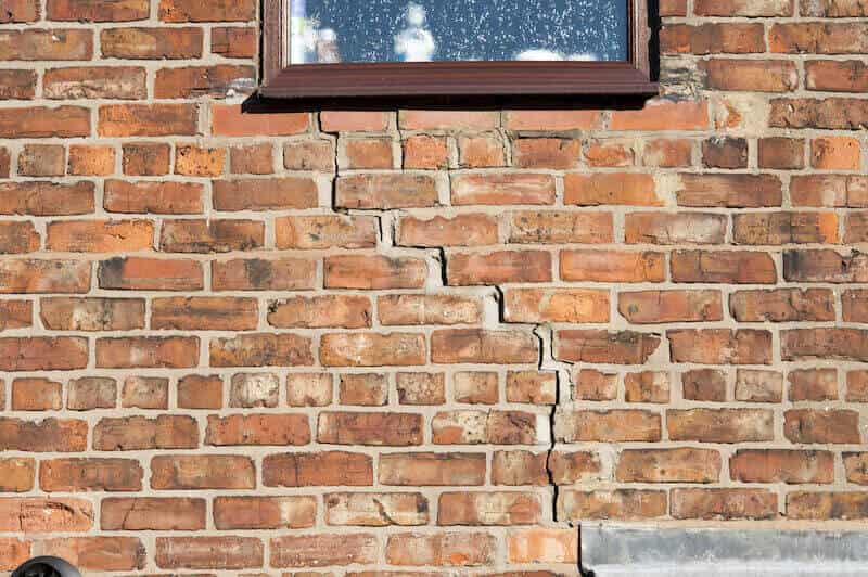 The exterior of a property with a subsidence crack.