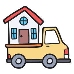 Image of a house on the back of a truck symbolising relocating or migrating.
