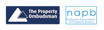 Logos of the Property Ombudsman and NAPB, who appear to regulation companies who buy your house.