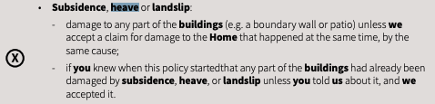 An extract from Aviva's Home Insurance Policy showing exclusions for heave.