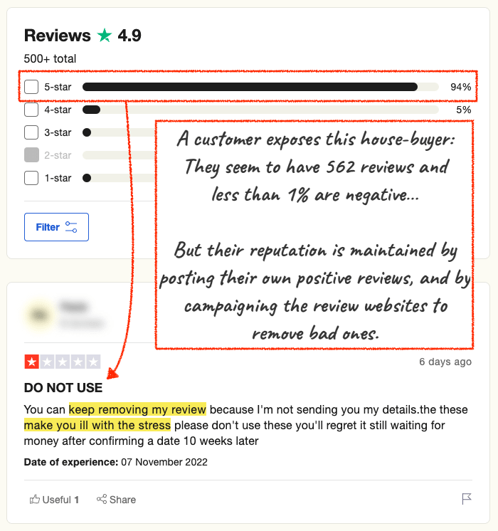 A screenshot of a review of a house-buying company.